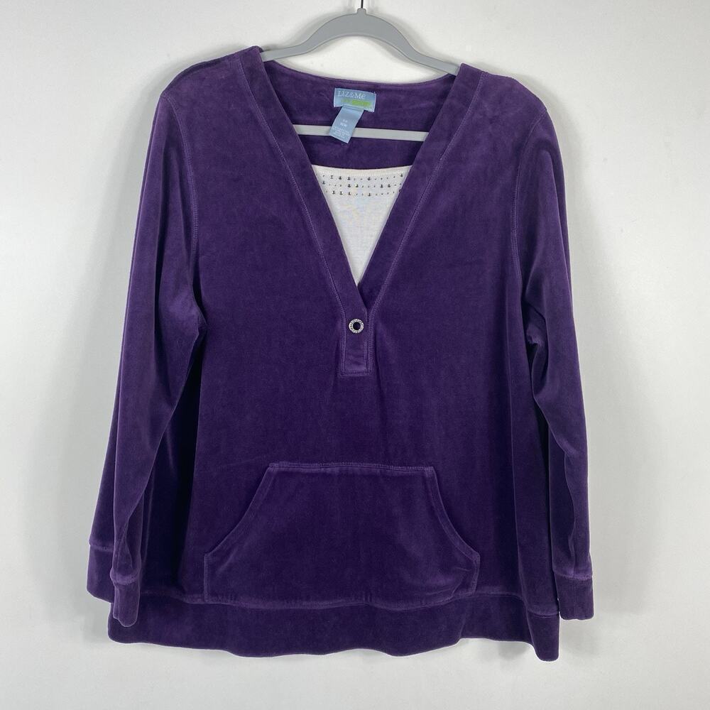 Liz & Me Sport Size 0X 16 Velour Pullover Top With Pockets Purple Cotton Blend